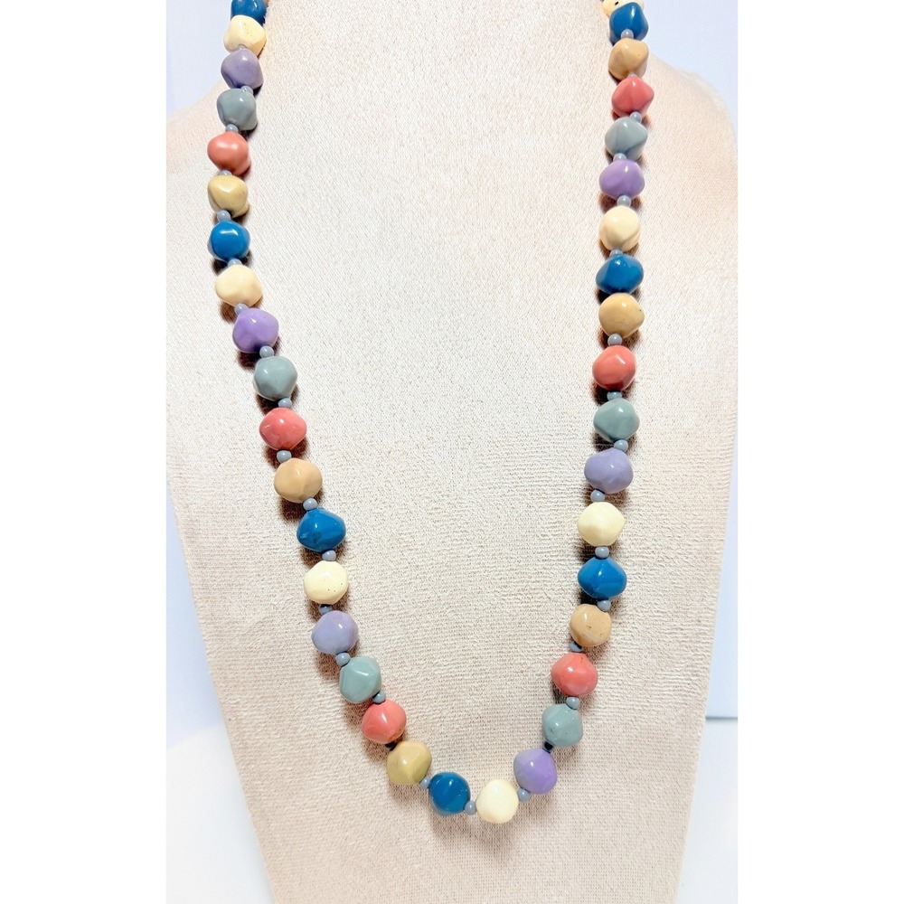 Multicolor Resin Bead Necklace Pastel Irregular Beads‎ 22 Inch Retro Style